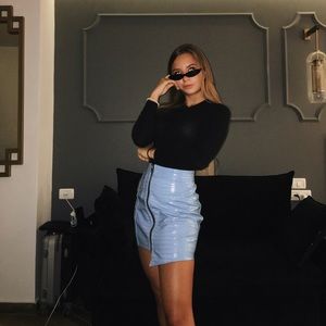 Stunning blue leather skirt